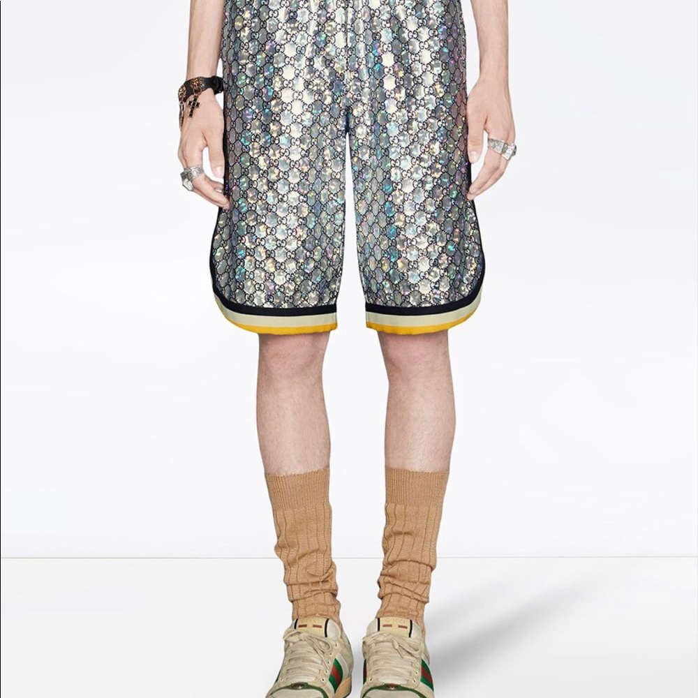 NWT Gucci Size M GG Laminated Sparkle Iridescent Shorts Ret $1280.00 - Picture 3 of 16
